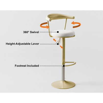 HMR Modern Adjustable Swivel Bar Stools with Velvet Upholstery (Set of 2) - White