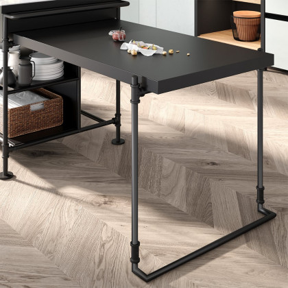 HMR - 60" Industrial Extendable Faux Marble Kitchen Islands Black with 3-Drawer