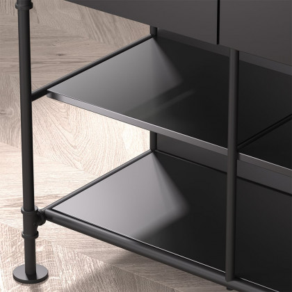 HMR - 60" Industrial Extendable Faux Marble Kitchen Islands Black with 3-Drawer