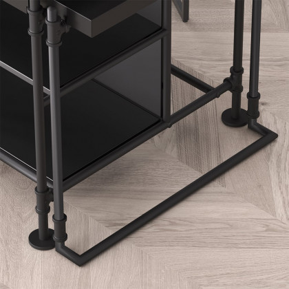 HMR - 60" Industrial Extendable Faux Marble Kitchen Islands Black with 3-Drawer