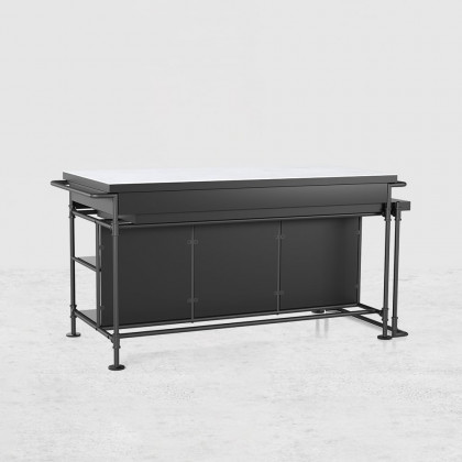 HMR - 60" Industrial Extendable Faux Marble Kitchen Islands Black with 3-Drawer