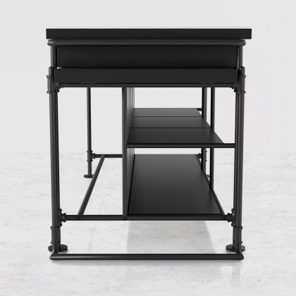 HMR - 60" Industrial Extendable Faux Marble Kitchen Islands Black with 3-Drawer