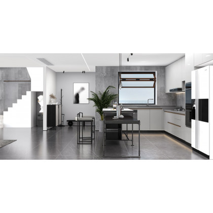 HMR - 60" Industrial Extendable Faux Marble Kitchen Islands Black with 3-Drawer