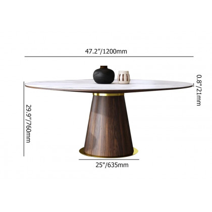 HMR - Dining Set 47.2" Round Sintered Stone Dining Table With 6 Chairs