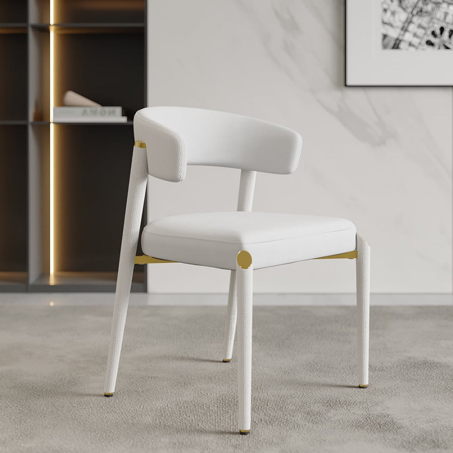 HMR - Set of 2 Modern Dining Chairs with PU Leather Upholstery White
