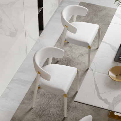 HMR - Set of 2 Modern Dining Chairs with PU Leather Upholstery White