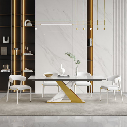 HMR - Set of 2 Modern Dining Chairs with PU Leather Upholstery White