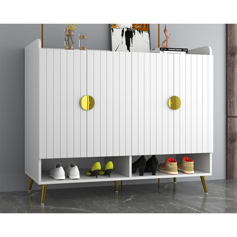 HMR - Yellar Nordic Entryway Shoe Cabinet with Doors & Open Shelves