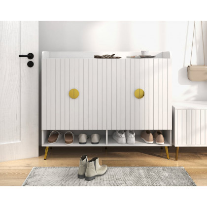 HMR - Yellar Nordic Entryway Shoe Cabinet with Doors & Open Shelves