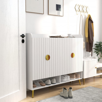 HMR - Yellar Nordic Entryway Shoe Cabinet with Doors & Open Shelves