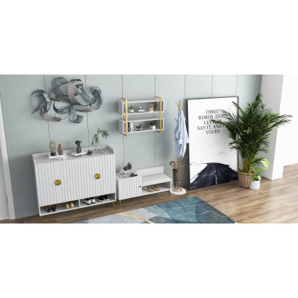 HMR - Yellar Nordic Entryway Shoe Cabinet with Doors & Open Shelves
