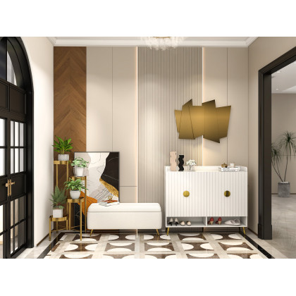 HMR - Yellar Nordic Entryway Shoe Cabinet with Doors & Open Shelves