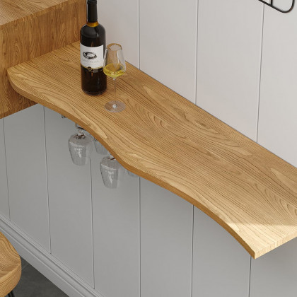 HMR - 53" Live-Edge Floating Bar Table with Wine Bottle Storage Wood Pub Table