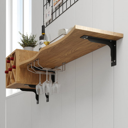 HMR - 53" Live-Edge Floating Bar Table with Wine Bottle Storage Wood Pub Table