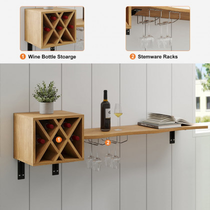 HMR - 53" Live-Edge Floating Bar Table with Wine Bottle Storage Wood Pub Table