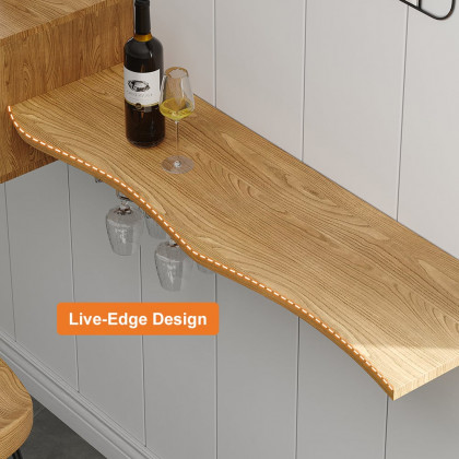 HMR - 53" Live-Edge Floating Bar Table with Wine Bottle Storage Wood Pub Table