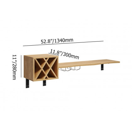 HMR - 53" Live-Edge Floating Bar Table with Wine Bottle Storage Wood Pub Table