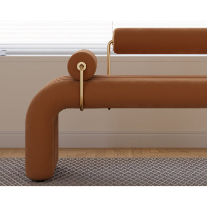 HMR Modern Line Tufted Bench Velvet Upholstered Entryway Bench in Gold Finish - Brown