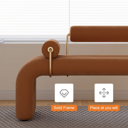 HMR Modern Line Tufted Bench Velvet Upholstered Entryway Bench in Gold Finish - Brown