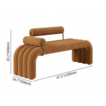 HMR Modern Line Tufted Bench Velvet Upholstered Entryway Bench in Gold Finish - Brown