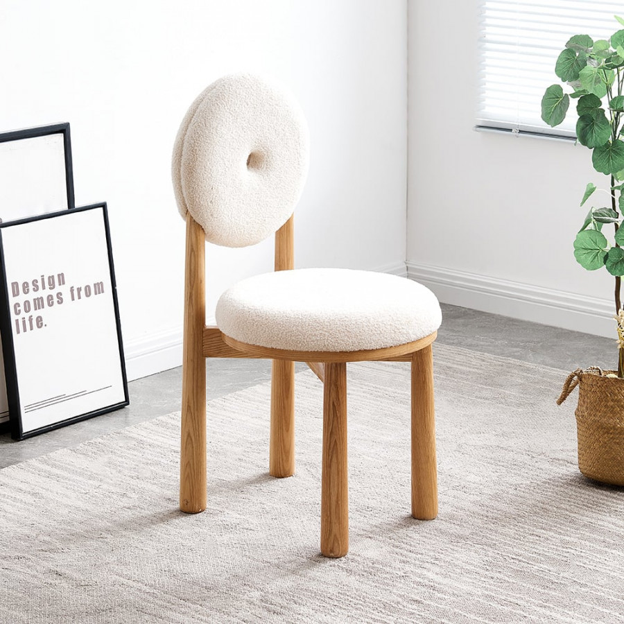 HMR - Japandi Modern Dining Chairs with Sherpa Upholstery White