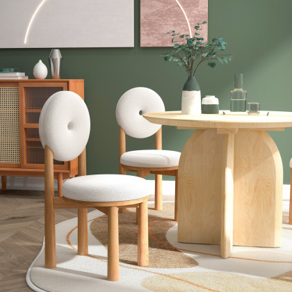 HMR - Japandi Modern Dining Chairs with Sherpa Upholstery White
