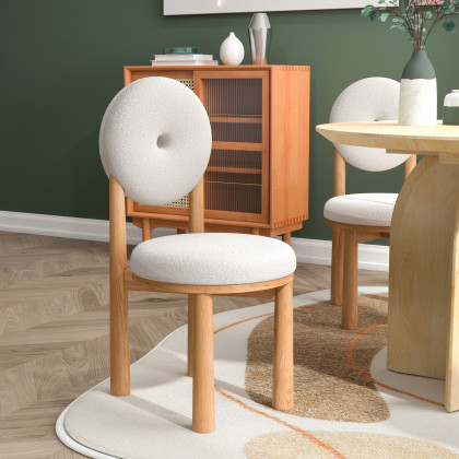HMR - Japandi Modern Dining Chairs with Sherpa Upholstery White