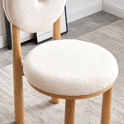 HMR - Japandi Modern Dining Chairs with Sherpa Upholstery White