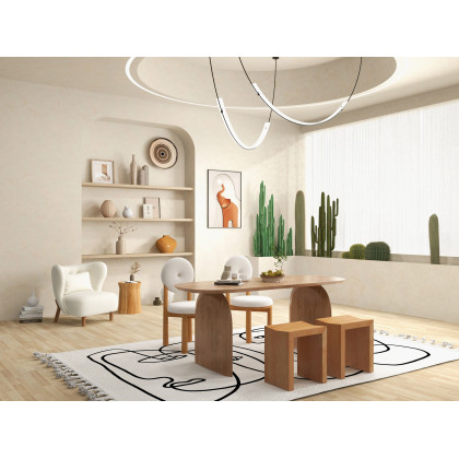 HMR - Japandi Modern Dining Chairs with Sherpa Upholstery White