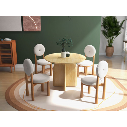 HMR - Japandi Modern Dining Chairs with Sherpa Upholstery White