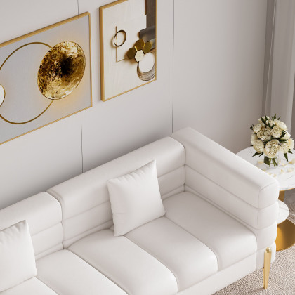 HMR - Aurora 79" Fluted Sofa with Gold Legs & Pillows & Nesting Coffee Table Set