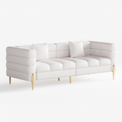 HMR - Aurora 79" Fluted Sofa with Gold Legs & Pillows & Nesting Coffee Table Set