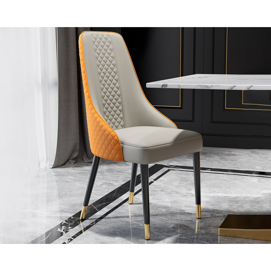 HMR Diamic Series Modern Faux Leather Dining Chairs with Upholstery - Deep Orange, 8-Pieces