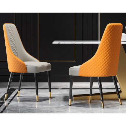 HMR Diamic Series Modern Faux Leather Dining Chairs with Upholstery - Deep Orange, 8-Pieces