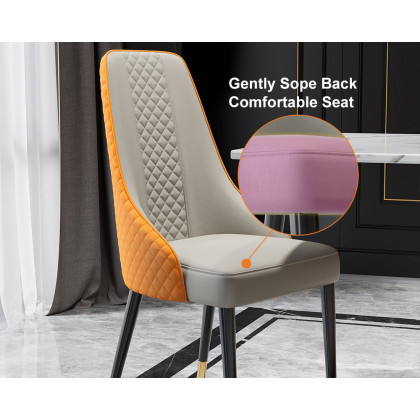 HMR Diamic Series Modern Faux Leather Dining Chairs with Upholstery - Deep Orange, 8-Pieces