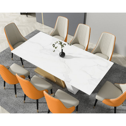 HMR Diamic Series Modern Faux Leather Dining Chairs with Upholstery - Deep Orange, 8-Pieces