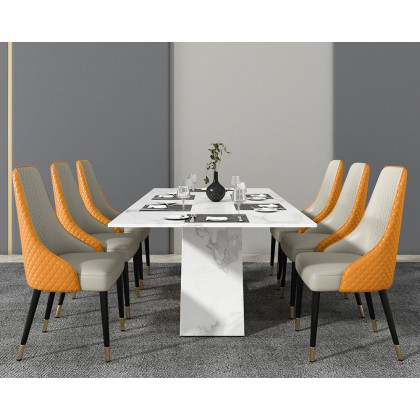 HMR Diamic Series Modern Faux Leather Dining Chairs with Upholstery - Deep Orange, 8-Pieces