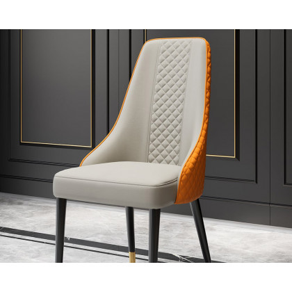HMR Diamic Series Modern Faux Leather Dining Chairs with Upholstery - Deep Orange, 8-Pieces