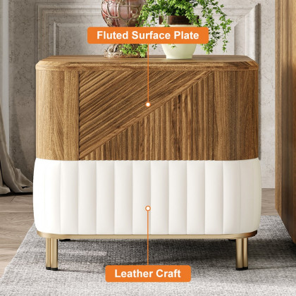 HMR Wovent Walnut & Leather Living Room Set - Walnut, Coffee Table & Side Table Set