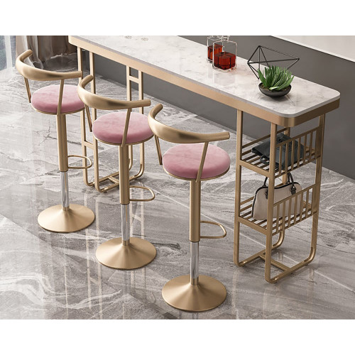 HMR Modern Adjustable Swivel Bar Stools with Velvet Upholstery (Set of 8) - Pink
