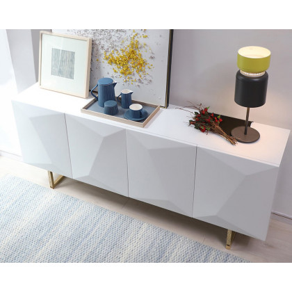 HMR 71" Modern Wood Sideboard and Buffets with 4 Doors Adjustable Shelves - White & Gold