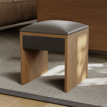 HMR - 11" Faux Leather Walnut Upholstered Stools (Set of 2)