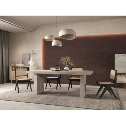 HMR - 59" Japandi Distressed Natural Wood Sideboard Buffet Wine Rack 4 Doors Credenza