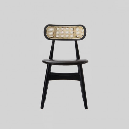HMR Japandi Modern Wood Dining Chair with Faux Leather Upholstery - Black, Set of 2