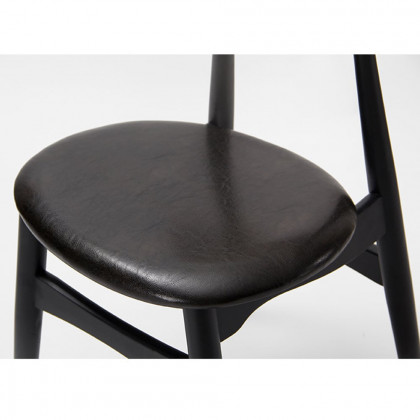HMR Japandi Modern Wood Dining Chair with Faux Leather Upholstery - Black, Set of 2