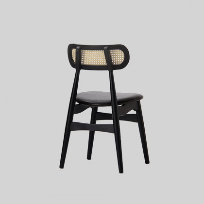 HMR Japandi Modern Wood Dining Chair with Faux Leather Upholstery - Black, Set of 2