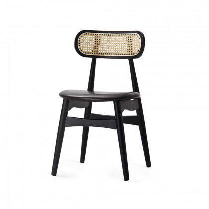 HMR Japandi Modern Wood Dining Chair with Faux Leather Upholstery - Black, Set of 2