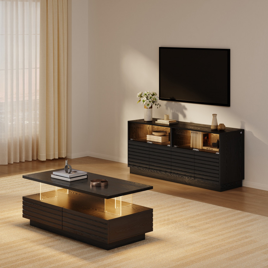 HMR - Lumoe LED Lights TV Stand & Coffee Table Set