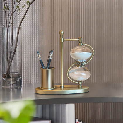 HMR - Vintage Antique Desk Decoration Brass Pen Holder 30 Minutes Hourglass Desk organizer