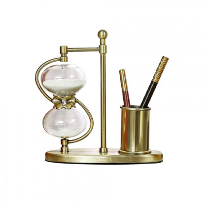 HMR - Vintage Antique Desk Decoration Brass Pen Holder 30 Minutes Hourglass Desk organizer